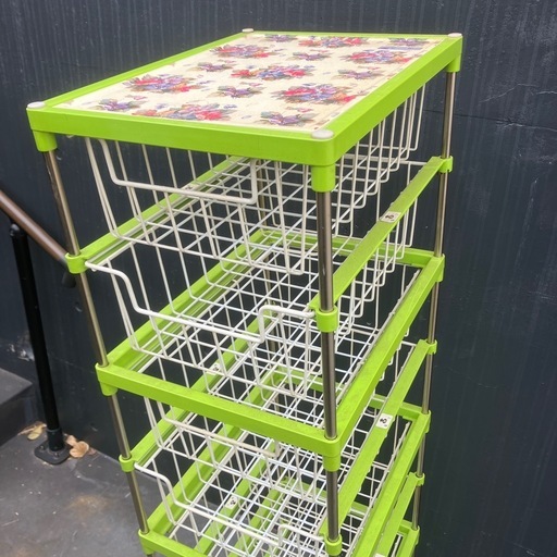 昭和レトロ ワイヤーラック スライドラック グリーン 8段 キッチン棚