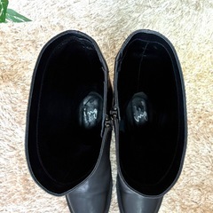 美品 ing 黒 レザー ロングブーツ 23cm サイドジップ ファスナー付きの画像