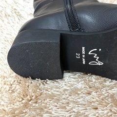 美品 ing 黒 レザー ロングブーツ 23cm サイドジップ ファスナー付きの画像