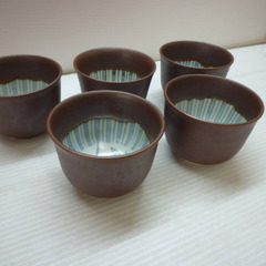 ☆▲九谷焼　松本佐一　汲出碗　湯呑み　陶器　食器　工芸品　5客セット　共箱　gの画像