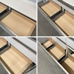 パモウナ キッチンボード 幅160 上下段ソフトクローズ ダイヤモンドハイグロスホワイト レンジ台 食器棚 中古家具 店頭引取歓迎 R10265の画像