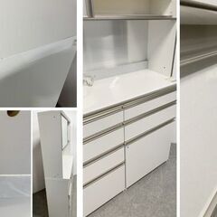 パモウナ キッチンボード 幅160 上下段ソフトクローズ ダイヤモンドハイグロスホワイト レンジ台 食器棚 中古家具 店頭引取歓迎 R10265の画像