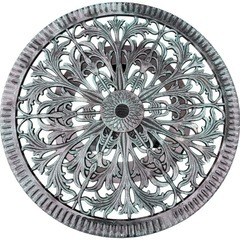 NO.2656 ガーデンテーブル チェア2脚セット アルミ鋳物 グリーン 屋外 家具 中古の画像