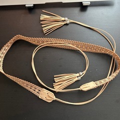 編み込みタッセルベルト ヴィンテージ ボヘミアン ホロー 結び目 ウェストバンド ワックスロープ付き, ビスクの画像