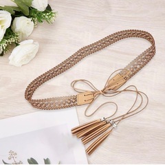 編み込みタッセルベルト ヴィンテージ ボヘミアン ホロー 結び目 ウェストバンド ワックスロープ付き, ビスクの画像