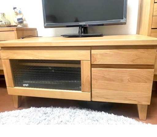 ISSEIKI 前面 天然木アルダー材 ナチュラル　テレビボード