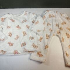  キッズ パジャマ 90サイズ クマ柄 フリース 長袖 ピンク ホワイトの画像