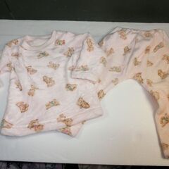  キッズ パジャマ 90サイズ クマ柄 フリース 長袖 ピンク ホワイトの画像