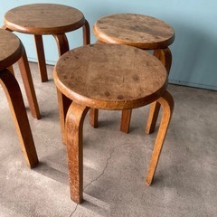 丸椅子 木製 スツール レトロ アンティーク 4脚の画像
