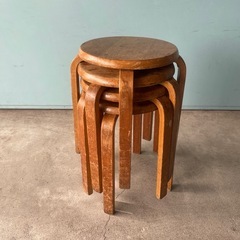 丸椅子 木製 スツール レトロ アンティーク 4脚の画像