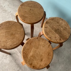 丸椅子 木製 スツール レトロ アンティーク 4脚の画像