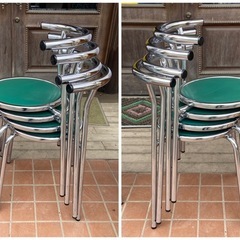 背もたれ付き丸椅子　チェア　グリーン　中古品　1点550円　在庫10点の画像