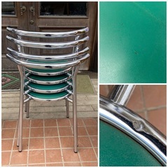 背もたれ付き丸椅子　チェア　グリーン　中古品　1点550円　在庫10点の画像