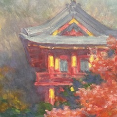 油絵　大型絵画　日本庭園　ホテル絵画の画像