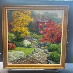 油絵　大型絵画　日本庭園　ホテル絵画の画像