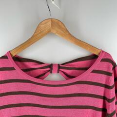 anyFAM エニィファム ボーダー 半袖ニット アクリル/コットン マルチカラー レディース【古着】【中古】の画像