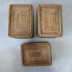 無印良品 重なるラタン長方形バスケット 3個セットの画像
