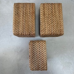 無印良品 重なるラタン長方形バスケット 3個セットの画像