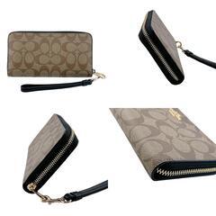 コーチ C4452 長財布 カーキ×ブラック  COACH ロングジップ アラウンド シグネチャーの画像