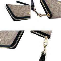 コーチ C4452 長財布 カーキ×ブラック  COACH ロングジップ アラウンド シグネチャーの画像