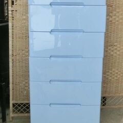 プラチェスト 7段 水色 ウッドトップ 幅約56cm 天板木目調 衣類収納 チェスト たんす タンス 大容量 札幌市 西野店の画像