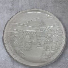 ガラス 大皿 WINTER SCENE クリスマス パーティ 約35.5cm 箱付き 中古品販売の画像