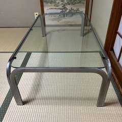 ガラス 金属 長方形 ローテーブルの画像