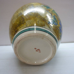 ☆▲九谷焼　青玉　花瓶　花器　陶器　花絵　美術品　工芸品　b　　の画像