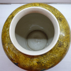 ☆▲九谷焼　青玉　花瓶　花器　陶器　花絵　美術品　工芸品　b　　の画像