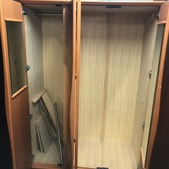ジャングルジャングル貝塚店　ワードローブ　ブラウン　茶色　3枚扉　鏡　ハンガーポール　高さ調節　中古　貝塚市　二色浜の画像