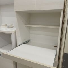 ◎美品 スリム食器棚 ホワイト木目調 スライドトレー 幅60cm 高さ180cm /札幌市清田区の画像