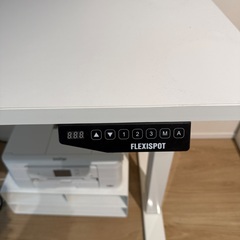 フレキシスポット電動昇降テーブル、モニター、プリンター、椅子セットの画像