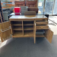 店頭引き渡し 中古 カウンターワゴン オーク キッチン収納 食器棚 家具の画像