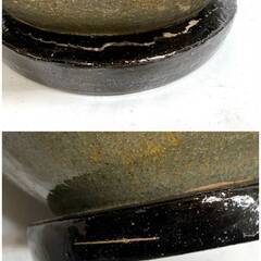 訳アリ品！売切りセール！陶器製 手あぶり火鉢 直径約37cm 高さ約27cm 五徳 火箸 付属 古道具 古民家 骨董 Cの画像