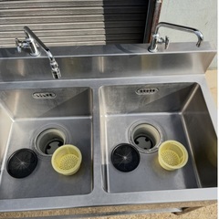 高年式 マルゼン ステンレス製 2槽シンク 水切り台付 BSM2-156L 流し台 シンク 横150cm 奥行き60cmの画像