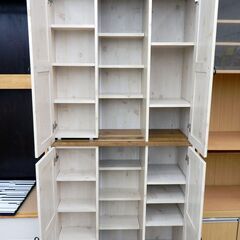 フレンチカントリー調 スライド収納棚 幅90cm アイボリー系木目調 /札幌市清田区の画像