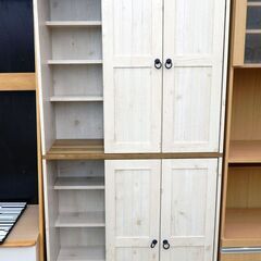 フレンチカントリー調 スライド収納棚 幅90cm アイボリー系木目調 /札幌市清田区の画像