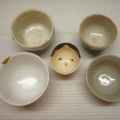 ☆▲寄せ酒盃揃い　酒器　お猪口　盃　酒盃　ぐい呑み　陶器　5個　セット　eの画像