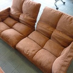 ※取引中/売約済***********　　　　　　未使用/新品　訳ありアウトレット　左右独立リクライニング ソファ グレー　2人掛け+１人掛け　ポケットコイル 北欧 肘掛 ロースタイル ファブリック生地　オレンジの画像