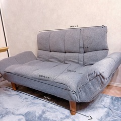 カウチソファ (グレー/リクライニング) 2人掛け ソファ リクライニングソファー 肘掛けの画像