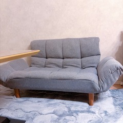 カウチソファ (グレー/リクライニング) 2人掛け ソファ リクライニングソファー 肘掛けの画像