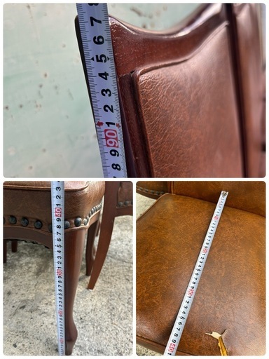 MARUNI マルニ ダイニングチェア 6脚 セット 手摺付 アンティーク 鋲付 椅子 家具 