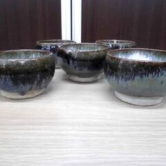 こぶし焼 ぐい呑 5個セット こぶし窯 伝統工芸 お猪口 こぶし焼き 酒器 海鼠釉 こぶ志焼 北海道 苫小牧西店の画像