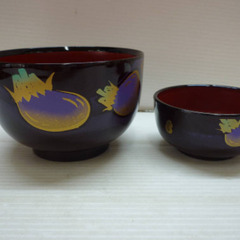 ☆▲椀　お椀　食器　丼ぶり　蕪　ナス　大小　セット　e　の画像