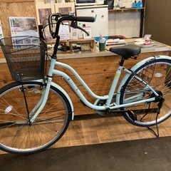 【前後タイヤ・チューブ新品！】シングルギア　26インチ自転車　パステルブルーの画像