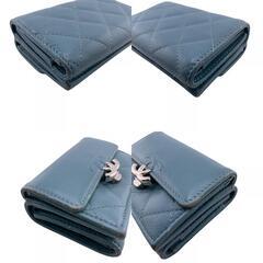 シャネル CHANEL 三つ折り財布 ココマーク ライトブルーの画像