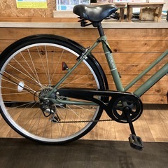 【チェーン新品！】 LEDオートライト　6段変速　27インチ自転車　マットモスグリーンの画像