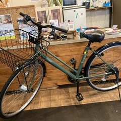 【チェーン新品！】 LEDオートライト　6段変速　27インチ自転車　マットモスグリーンの画像