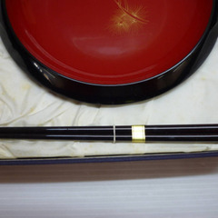 ☆▲輪島塗　菓子鉢　菓子入れ　菓子器　入れ物　器　箸セット　漆塗り　漆器　伝統工芸品　工芸品　能登輪島　共箱　fの画像