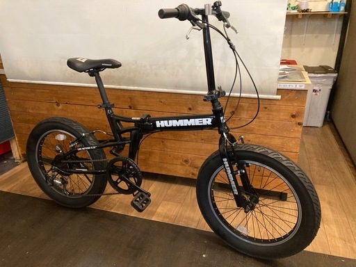年末SALE！防犯登録無料！極太タイヤ【HUMMERチェーン新品！】6段変速　20インチ折りたたみファットバイク　ブラック